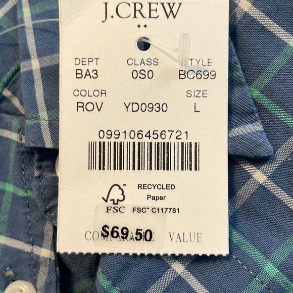 J. Crew Slim Flex Washed Plaid Button Down Shirt Blue Green White Long Sleeve L - Picture 5 of 10